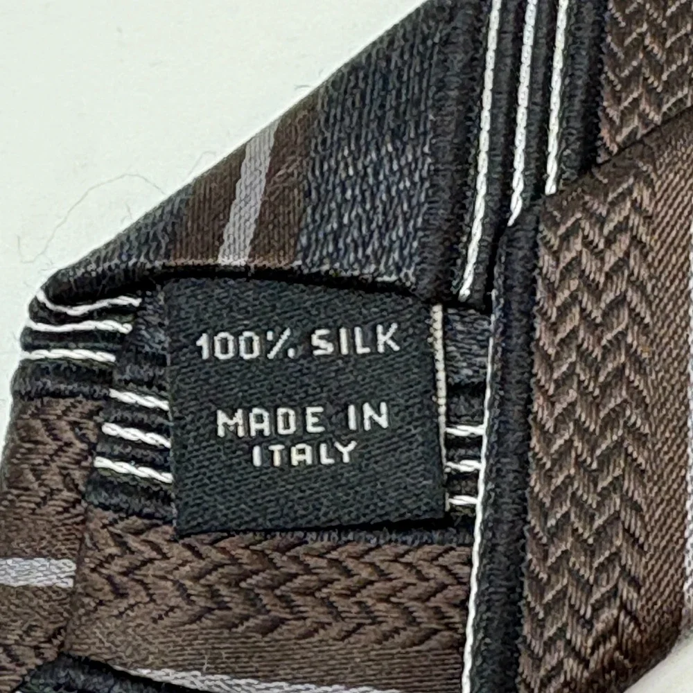 Joseph By Jos A Bank Silk Stripe Tie‎ Brown Grey White Textured Italian Made